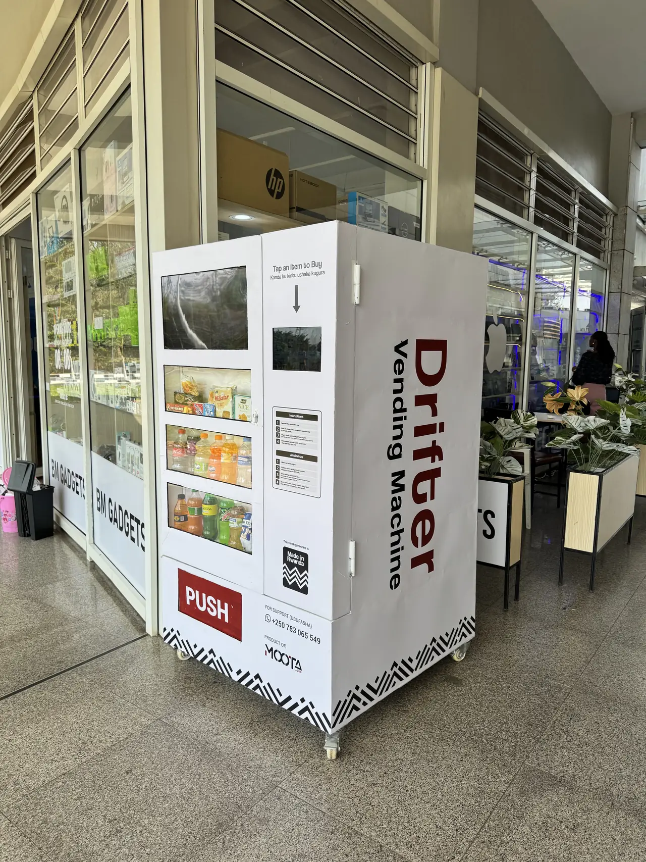 A deployed Drifter vending machine serving customers at KABC in Kigali