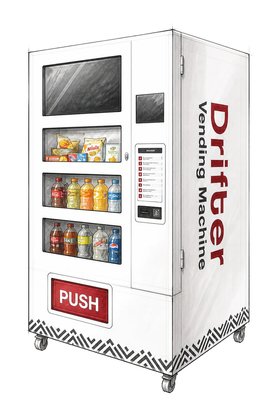 Industrial design sketch of the current Drifter vending machine