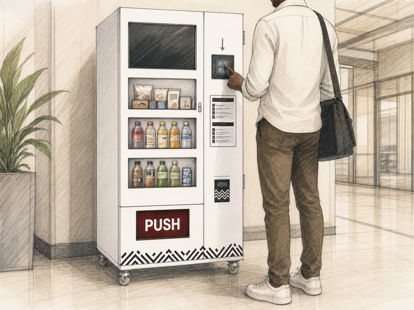 Customer using the touchscreen on a Drifter cashless vending machine